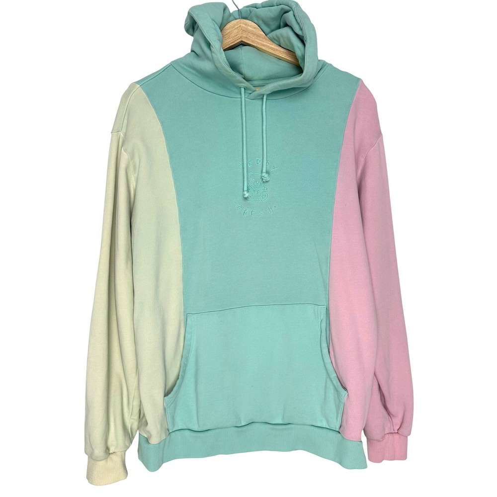 Teddy Fresh Multicolor Pastel‎ Colorblock Embroidered Logo Kawaii Hoodie XL - Picture 2 of 10